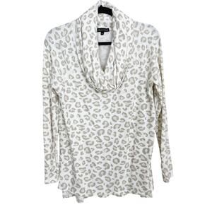 Gibson Look Leopard Cowl Neck Sweater Oatmeal Cream Pink XSmall XS Womens